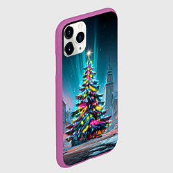 Чехол iPhone 11 Pro матовый Новогодняя елка в гирляндах, цвет: 3D-фиолетовый — фото 2