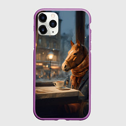 Чехол iPhone 11 Pro матовый Лошадь в кафе ищет новогоднее настроение, цвет: 3D-фиолетовый