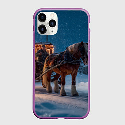 Чехол iPhone 11 Pro матовый Новогодняя лошадка с повозкой
