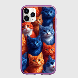 Чехол iPhone 11 Pro матовый Разноцветные котики паттерн, цвет: 3D-фиолетовый