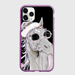 Чехол iPhone 11 Pro матовый Новогодняя лошадь в круглых очках, цвет: 3D-фиолетовый