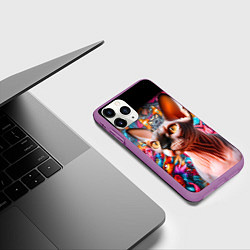 Чехол iPhone 11 Pro матовый Sphynx on a graffiti background, цвет: 3D-фиолетовый — фото 2