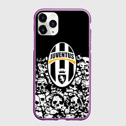 Чехол iPhone 11 Pro матовый Ювентус черно белые черепа, цвет: 3D-фиолетовый
