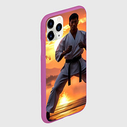 Чехол iPhone 11 Pro матовый Сакура и каратист, цвет: 3D-фиолетовый — фото 2
