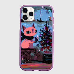 Чехол iPhone 11 Pro матовый Кошка празднует Новый год