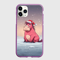 Чехол iPhone 11 Pro матовый Розовая новогодняя лошадка