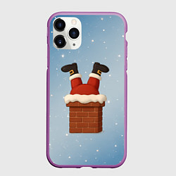 Чехол iPhone 11 Pro матовый Санта торчит из трубы, цвет: 3D-фиолетовый