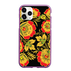 Чехол iPhone 11 Pro матовый Хохлома, цвет: 3D-фиолетовый