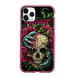 Чехол iPhone 11 Pro матовый BFMV: Roses Skull, цвет: 3D-малиновый