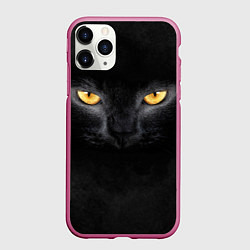 Чехол iPhone 11 Pro матовый Черная кошка, цвет: 3D-малиновый