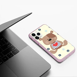 Чехол iPhone 11 Pro матовый Любовь мишки, цвет: 3D-розовый — фото 2