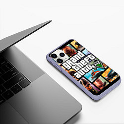 Чехол iPhone 11 Pro матовый GTA 5: City Stories, цвет: 3D-светло-сиреневый — фото 2