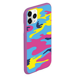 Чехол iPhone 11 Pro матовый Камуфляж: голубой/розовый/желтый, цвет: 3D-фиолетовый — фото 2