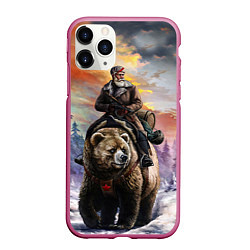 Чехол iPhone 11 Pro матовый Красноармеец на медведе