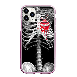Чехол iPhone 11 Pro матовый Скелет с сердцем, цвет: 3D-розовый