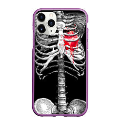 Чехол iPhone 11 Pro матовый Скелет с сердцем, цвет: 3D-фиолетовый