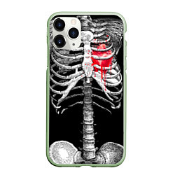 Чехол iPhone 11 Pro матовый Скелет с сердцем, цвет: 3D-салатовый