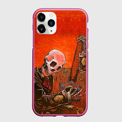 Чехол iPhone 11 Pro матовый Скелет с гитарой, цвет: 3D-малиновый