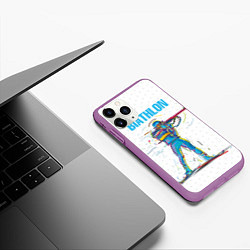 Чехол iPhone 11 Pro матовый Биатлон, цвет: 3D-фиолетовый — фото 2