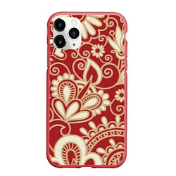 Чехол iPhone 11 Pro матовый Хохломская роспись, цвет: 3D-красный