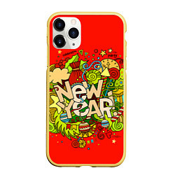 Чехол iPhone 11 Pro матовый New Year, цвет: 3D-желтый