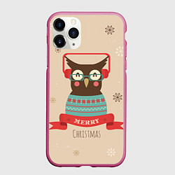 Чехол iPhone 11 Pro матовый Сова в наушниках, цвет: 3D-малиновый