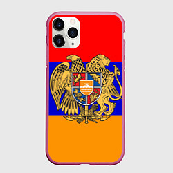 Чехол iPhone 11 Pro матовый Герб и флаг Армении, цвет: 3D-малиновый