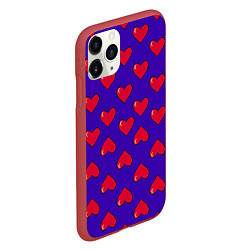Чехол iPhone 11 Pro матовый Hearts Pattern, цвет: 3D-красный — фото 2