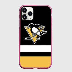 Чехол iPhone 11 Pro матовый Pittsburgh Penguins: Black, цвет: 3D-малиновый