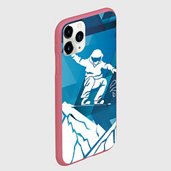 Чехол iPhone 11 Pro матовый Горы и сноубордист, цвет: 3D-малиновый — фото 2