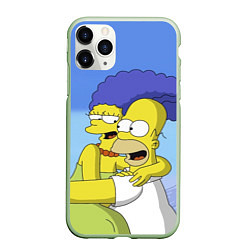 Чехол iPhone 11 Pro матовый Гомер и Мардж, цвет: 3D-салатовый