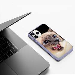 Чехол iPhone 11 Pro матовый Глазастый котик, цвет: 3D-светло-сиреневый — фото 2