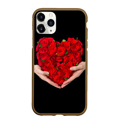 Чехол iPhone 11 Pro матовый Сердце роз в руках