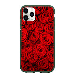 Чехол iPhone 11 Pro матовый Красные розы, цвет: 3D-темно-зеленый