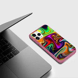 Чехол iPhone 11 Pro матовый Неоновые разводы, цвет: 3D-малиновый — фото 2