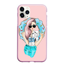 Чехол iPhone 11 Pro матовый Моя любовь - пончики, цвет: 3D-розовый