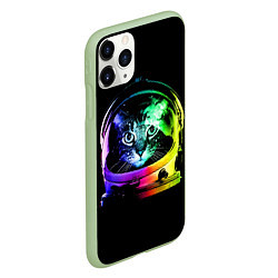 Чехол iPhone 11 Pro матовый Кот космонавт, цвет: 3D-салатовый — фото 2