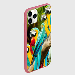 Чехол iPhone 11 Pro матовый Попугаи на ветке, цвет: 3D-малиновый — фото 2