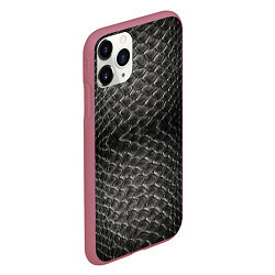 Чехол iPhone 11 Pro матовый Черная кожа, цвет: 3D-малиновый — фото 2