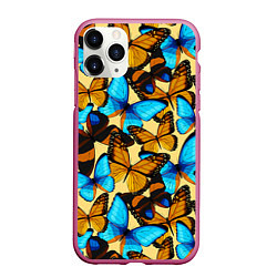 Чехол iPhone 11 Pro матовый Бабочки, цвет: 3D-малиновый