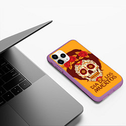 Чехол iPhone 11 Pro матовый Мексиканский череп, цвет: 3D-фиолетовый — фото 2
