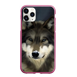 Чехол iPhone 11 Pro матовый Зимний волк, цвет: 3D-малиновый