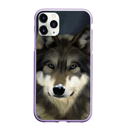 Чехол iPhone 11 Pro матовый Зимний волк, цвет: 3D-светло-сиреневый
