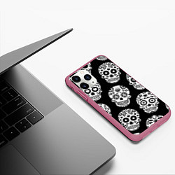Чехол iPhone 11 Pro матовый Черепа, цвет: 3D-малиновый — фото 2