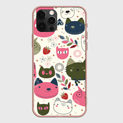 Чехол для iPhone 12 Pro Max Радостные котики, цвет: 3D-светло-розовый