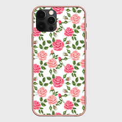 Чехол для iPhone 12 Pro Max Розы Паттерн, цвет: 3D-светло-розовый