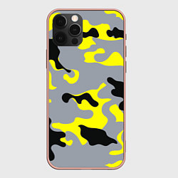 Чехол для iPhone 12 Pro Max Yellow & Grey Camouflage, цвет: 3D-светло-розовый