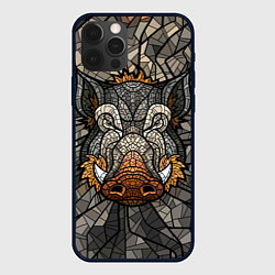 Чехол для iPhone 12 Pro Max Mosaic Pig, цвет: 3D-черный