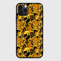 Чехол для iPhone 12 Pro Max Львы золотые узоры, цвет: 3D-черный