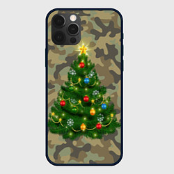 Чехол для iPhone 12 Pro Max Ёлка на армейском камуфляже для нового года, цвет: 3D-черный